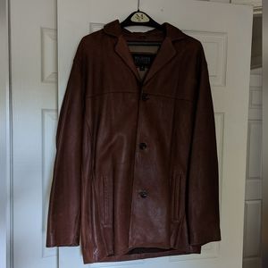 Mens 3/4 Length Brown Leather Trench Coat - Medium